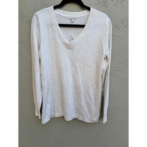 New Talbots Confetti Normcore Cream Sweater Buttons V Neck Long Sleeve Med